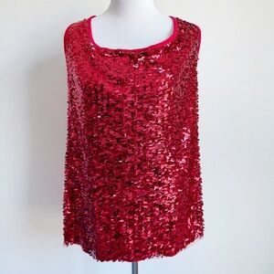 DS By Debbie Shuchat Red Sequin Sleeveless Top Womens Size Large Shirt Party
